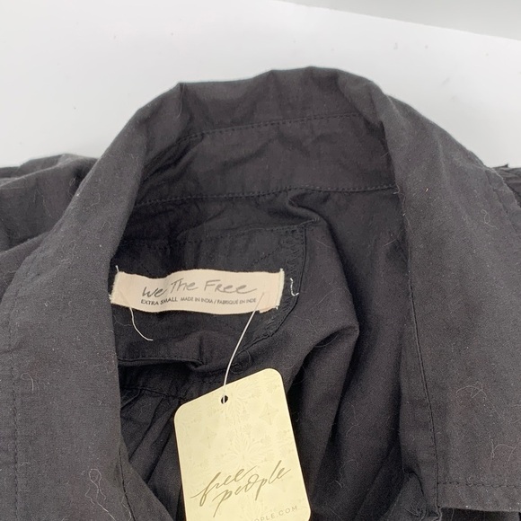 We The Free People Freya Poplin tunic blouse top shirt black button fray new XS - Picture 6 of 6